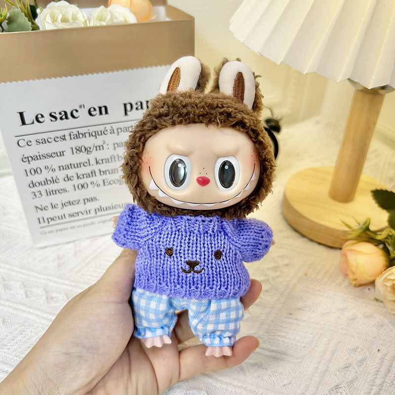 17Cm blind box rabub sweater pants macaron labubu pendant doll knitted sweater new year sweater cute