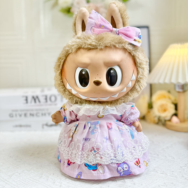38Cm Labubu vinyl plush doll clothes for Labubu doll clothes summer watermelon skirt set cute