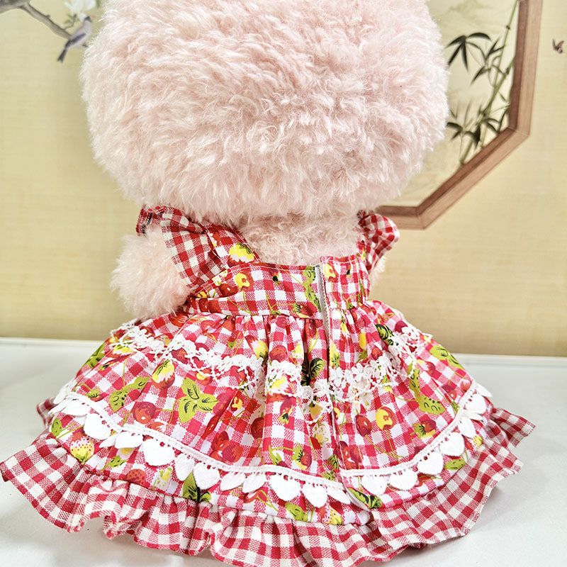 38Cm Labubu plush doll clothes for Labubu doll clothes pastoral picking strawberry dress set