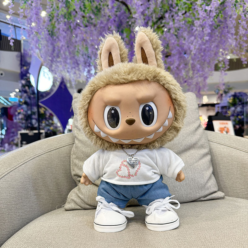 38Cm Labubu plush doll clothes for Labubu doll MOKOKO sweetheart heart print sweater set