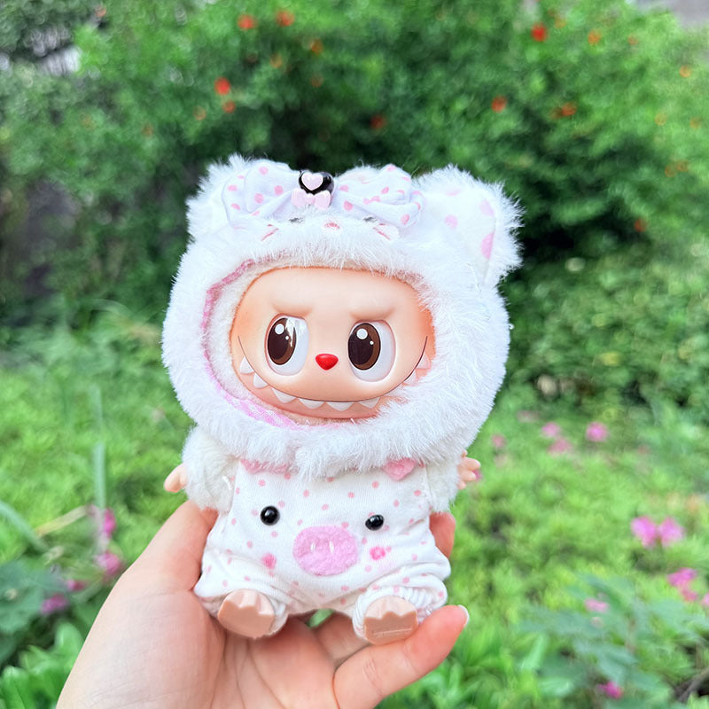 First and second generation keychain Labubu clothes pendant Labubu baby clothes cat hat + plaid overalls cute