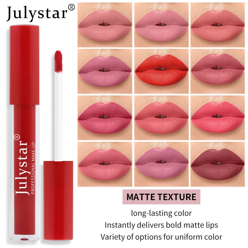Cross-border makeup matte lipstick women's long-lasting non-fading non-stick cup nude matte fine tube lip glaze