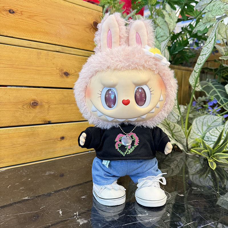 38Cm Labubu plush doll clothes for Labubu doll MOKOKO sweetheart heart print sweater set