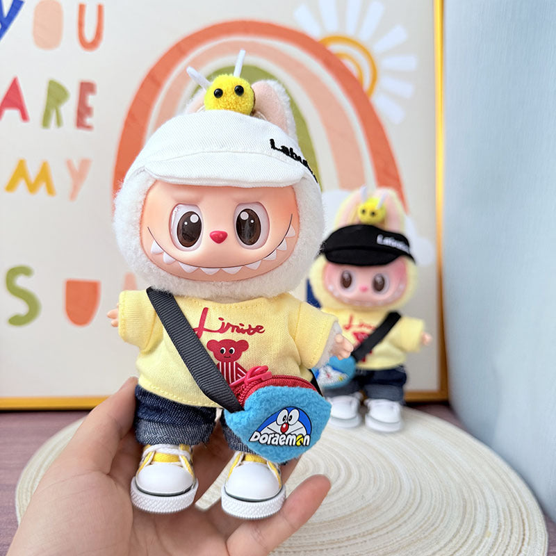 The first, second and third generation Labubu clothes pendant Labubu sitting party baby clothes bee robot cat suit is cute and cute