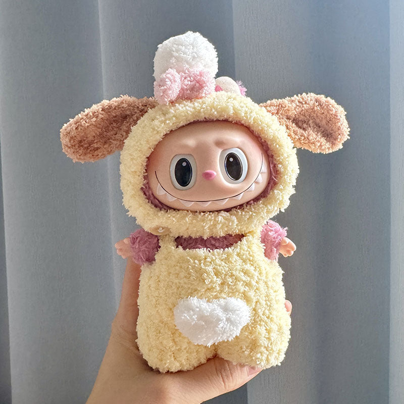 17Cm blind box rabub with pure handmade baby elephant purple rabbit overalls set labubu pendant baby clothes cute