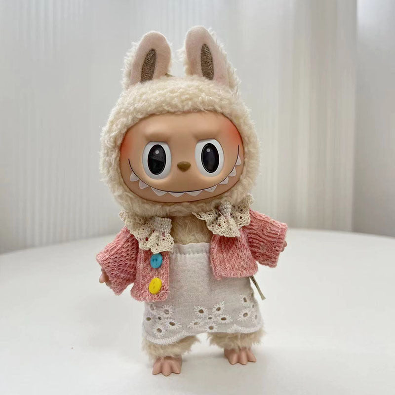 17Cm blind box Labubu cloth set circle smiley face shirt labubu pendant for invisible wings, cute clothes.