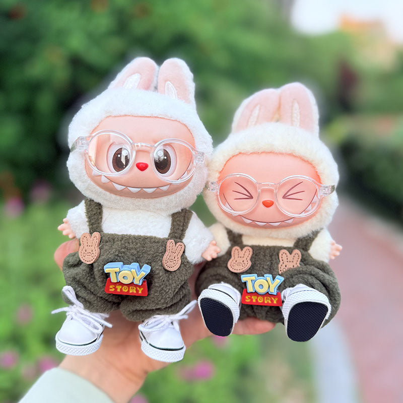 First/second generation Labubu clothes pendant Labubu sitting party baby clothes toy green overalls set cute