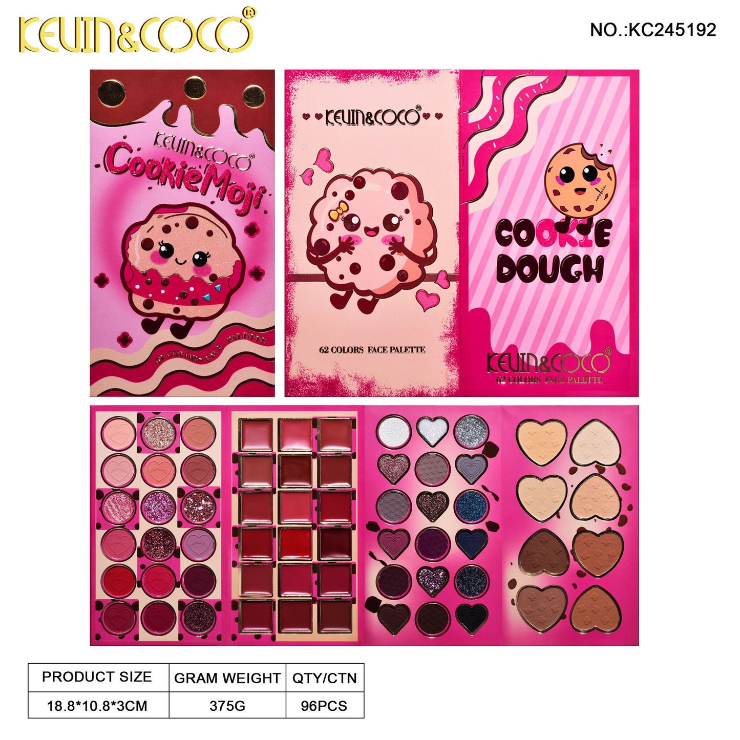 KEVIN & COCO 62-color cute cookie cheese fries, eyeshadow beads matte four-fold eyes