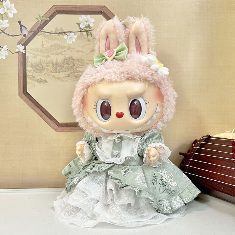 38Cm Labubu plush doll dress for Labubu doll dress MOKOKO green floral court dress