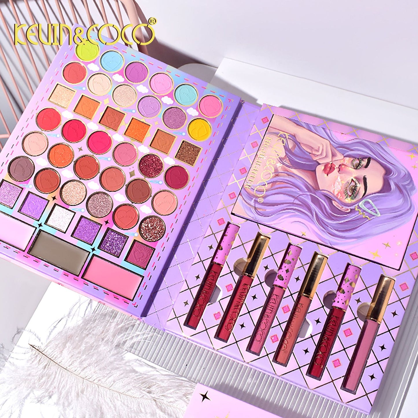 KEVIN & COCO51 Color Eyeshadow Set Lip Gloss Fine Glitter Matte Beads European Multifunctional Beauty Eyeshadow Set