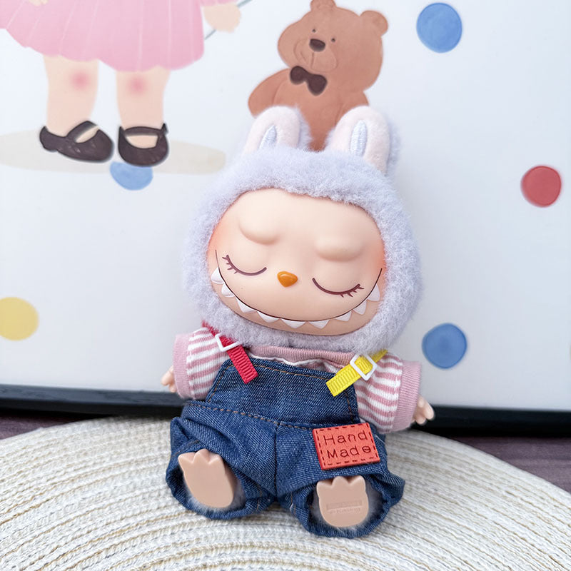 The first, second and third generation keychain Labubu clothes pendant Labubu baby clothes colored denim strap set is cute.