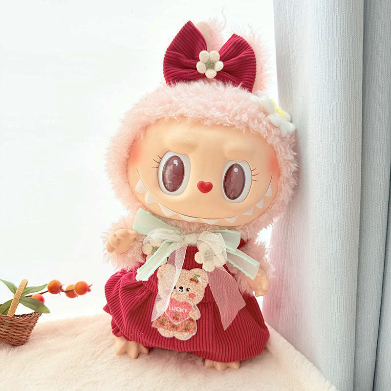 38Cm Labubu plush doll clothes for Labubu doll clothes MOKOKO sweetheart spring overalls