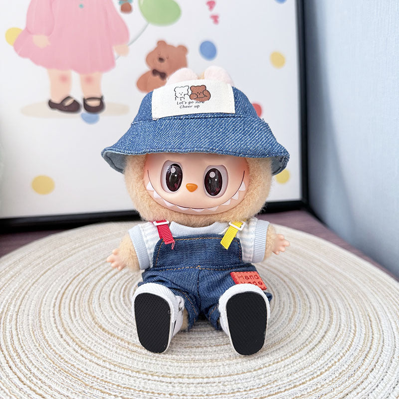 The first, second and third generation keychain Labubu clothes pendant Labubu baby clothes colored denim strap set is cute.