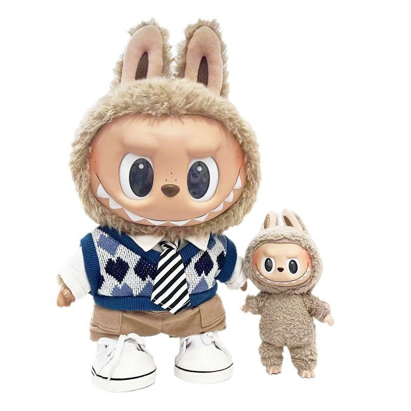 38Cm Labubu doll clothes blue-gray rhombus sweater set Labubu doll replacement baby clothes cute and cute