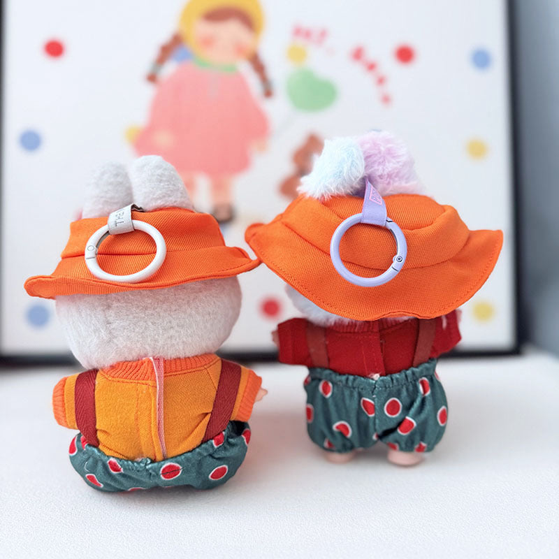The first, second and third generation keychain Labubu clothes pendant Labubu baby clothes watermelon bear overalls set is cute.