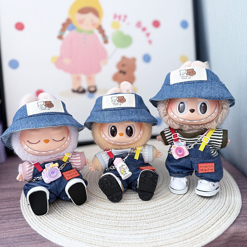 The first, second and third generation keychain Labubu clothes pendant Labubu baby clothes colored denim strap set is cute.