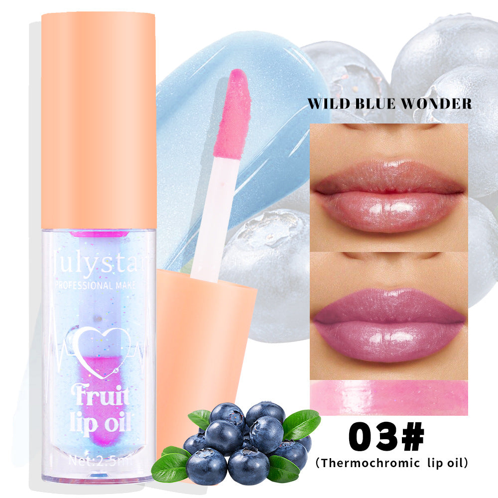 Julystar 20 Color Fruit Lip Glaze Water Light Transparent Moisturizing Moisturizing Temperature Variable Pearlescent Lip Oil