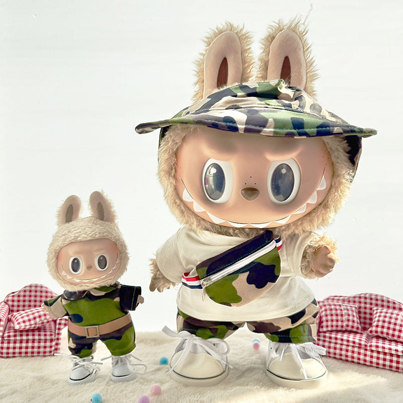 38Cm Labubu plush doll clothes for Labubu doll baby clothes sweetheart cool camouflage suit cute