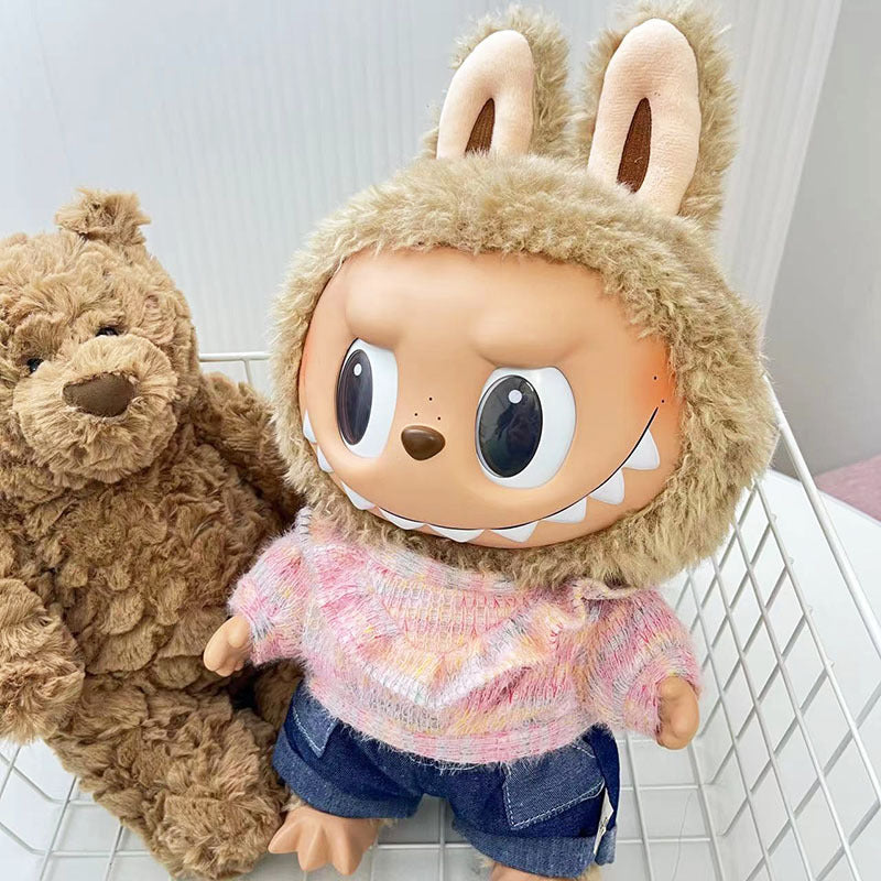 38Cm Labubu doll clothes Labubu vinyl plush doll tie-dye ruffle edge sweater set new