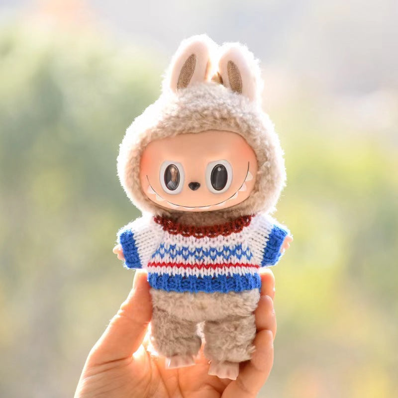 17Cm blind box rabub sweater pants macaron labubu pendant doll knitted sweater new year sweater cute