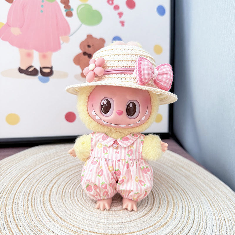 The first, second and third generation keychain Labubu clothes pendant Labubu baby clothes strawberry paradise jumpsuit set is cute
