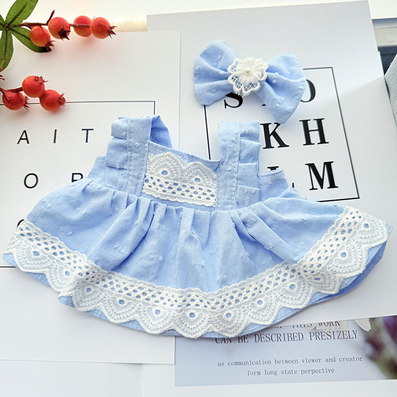 38Cm Labubu plush doll dress for Labubu doll dress MOKOKO sweetheart pink and blue lace skirt