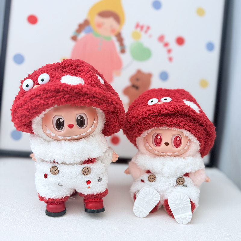 The first, second and third generation keychain Labubu clothes pendant Labubu baby clothes big eyes mushroom overalls cute