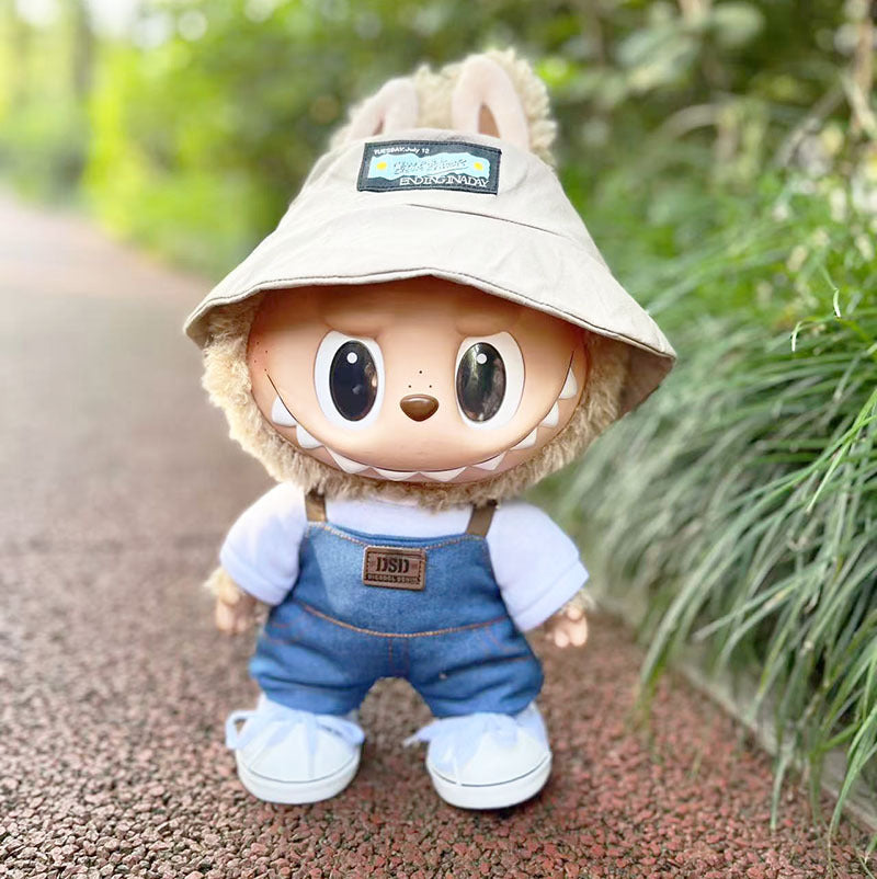 38Cm Labubu plush doll clothes for vinyl Labubu doll clothes coffee white striped sweater set