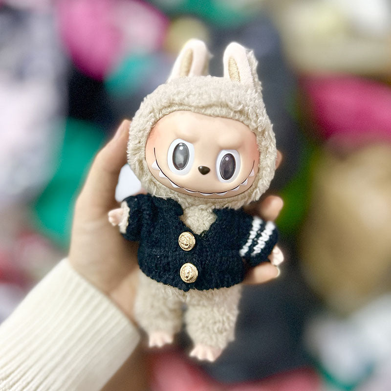 17Cm blind box rabub with cloud velvet little elk overalls set labubu pendant piggy christmas outfit