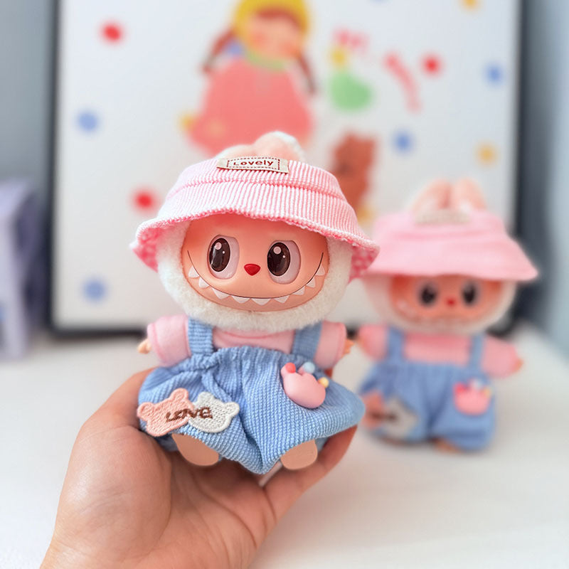 The first, second and third generation keychain Labubu clothes pendant Labubu baby clothes small basket overalls set is cute.