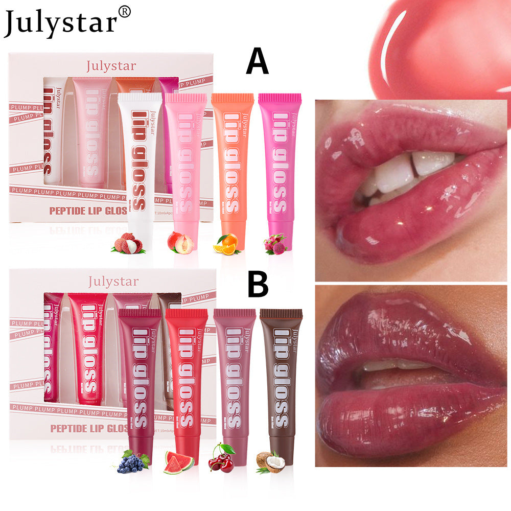 Julystar Popular Lip Moisturizing Fruit Lip Gloss 4 Pcs Set Lip Glaze Moisturizing Hydrating Lip Oil Makeup