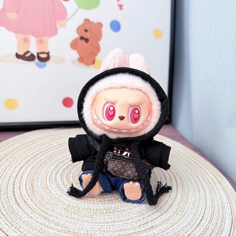 The first, second and third generation keychain Labubu clothes pendant Labubu baby clothes trendy hooded sweater set is cute.