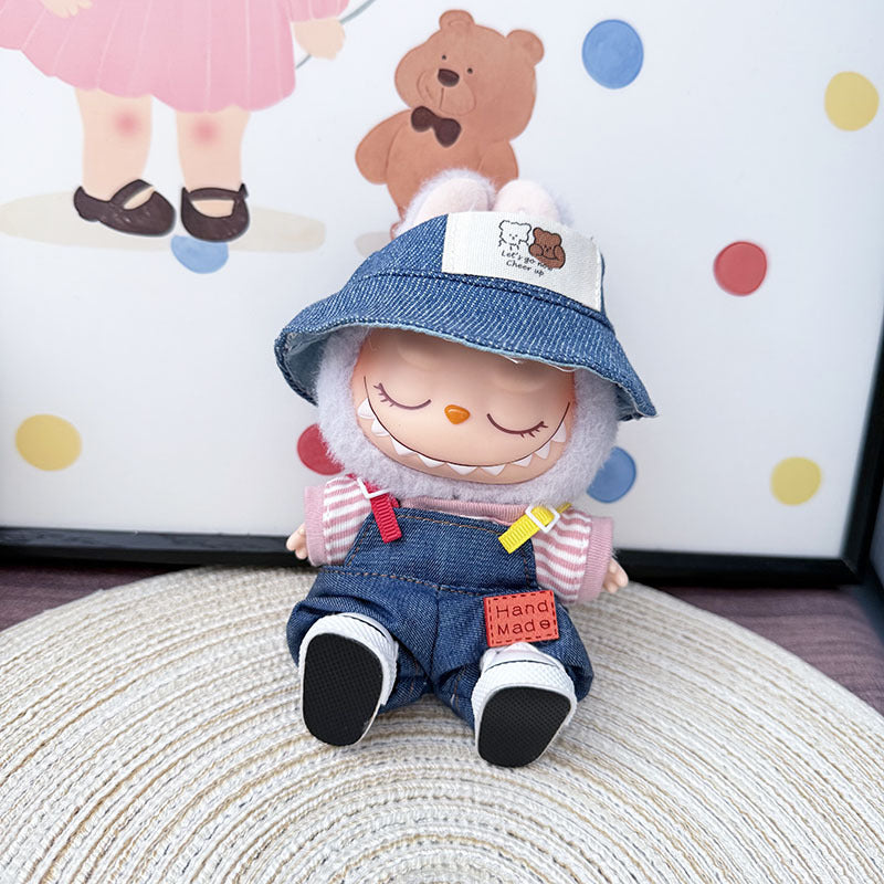 The first, second and third generation keychain Labubu clothes pendant Labubu baby clothes colored denim strap set is cute.