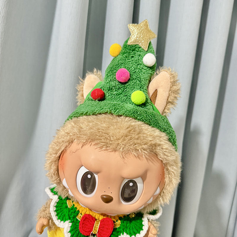 38Cm Labubu plush doll clothes for vinyl Labubu doll clothes Christmas yellow bell set cute