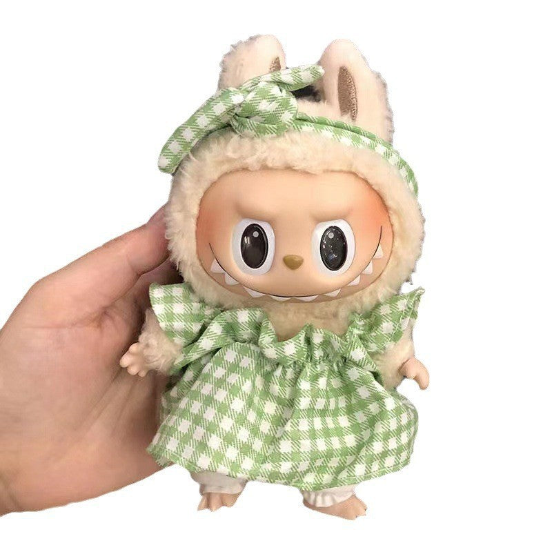 15Cm blind box rabub casual satchel set macaron labubu pendant doll nightdress set cute