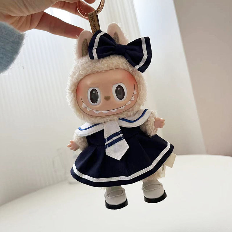 17Cm pendant, rabub clothes, premium gray sports wear, two-piece set, keychain labubu doll clothes, cute.