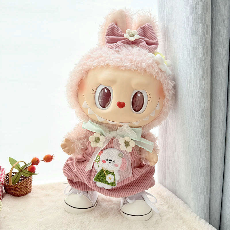 38Cm Labubu plush doll clothes for Labubu doll clothes MOKOKO sweetheart spring overalls