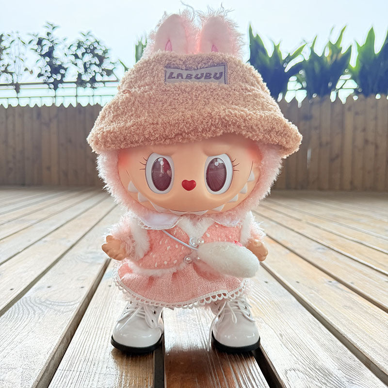 38Cm Labubu plush doll dress for Labubu doll MOKOKO sweetheart pearl cream dress