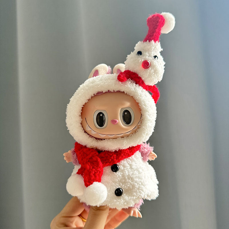 17Cm blind box rabub with pure handmade baby elephant purple rabbit overalls set labubu pendant baby clothes cute