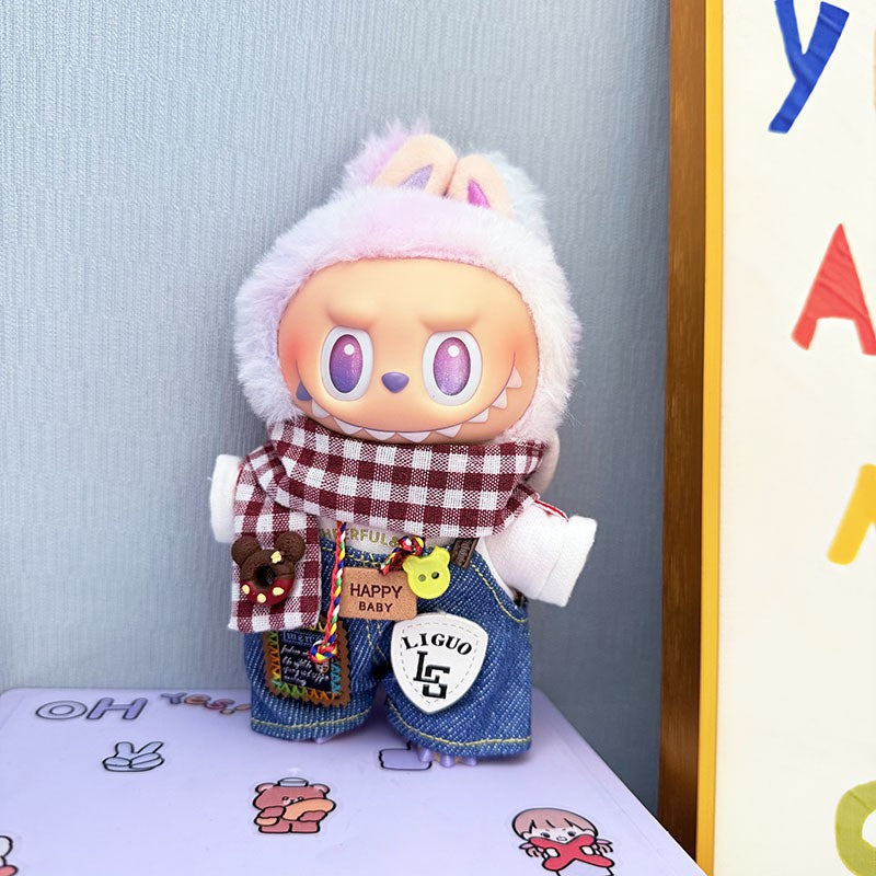 The first, second and third generation keychain Labubu clothes pendant Labubu baby clothes trendy sweater overalls set is cute.