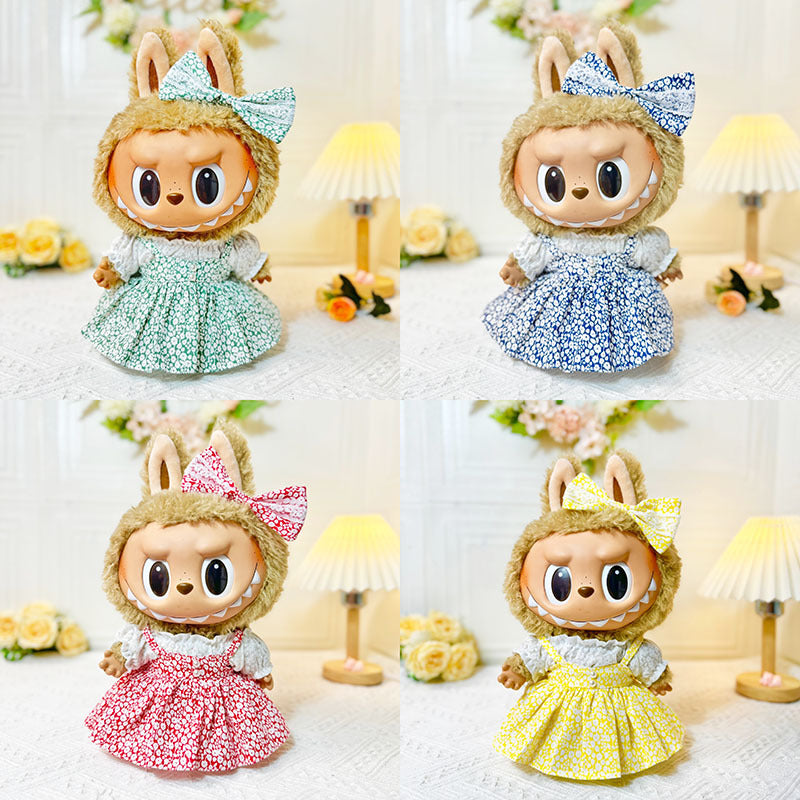 38Cm rabub vinyl plush doll clothes Labubu doll with floral pearl skirt three-piece set cute