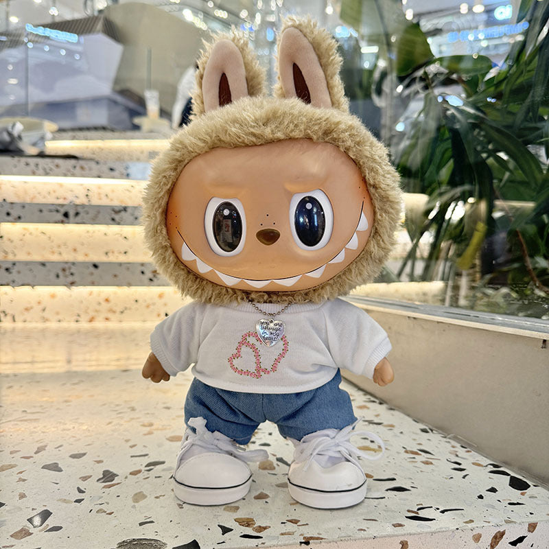 38Cm Labubu plush doll clothes for Labubu doll MOKOKO sweetheart heart print sweater set