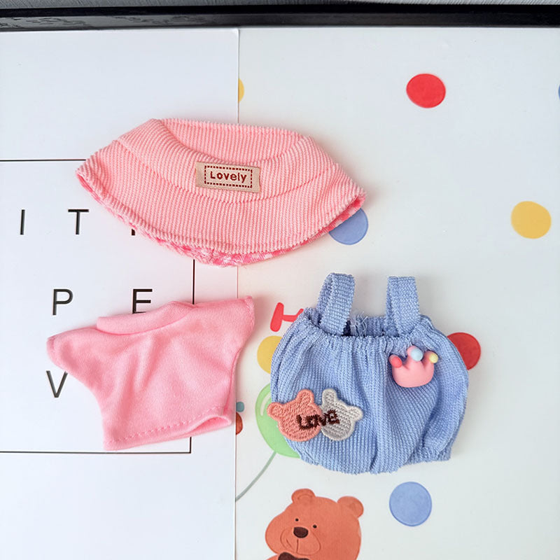 First and second generation keychain Labubu clothes pendant Labubu baby clothes pink and blue bear music overalls set cute
