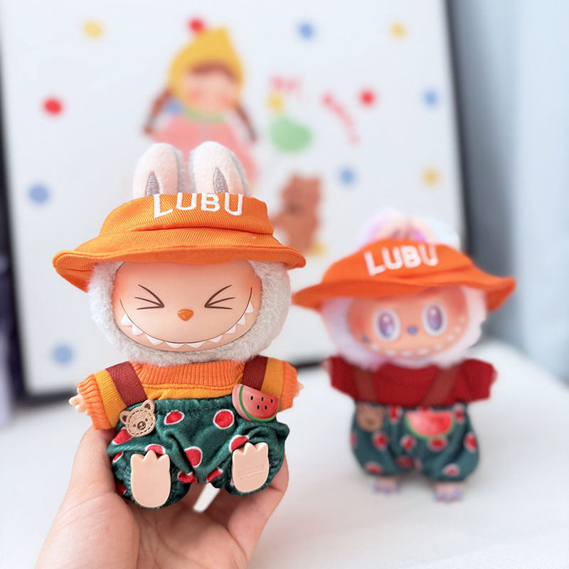 The first, second and third generation keychain Labubu clothes pendant Labubu baby clothes bubble gum color overalls set cute