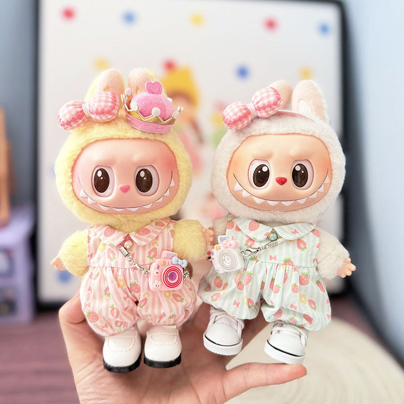 The first, second and third generation keychain Labubu clothes pendant Labubu baby clothes strawberry paradise jumpsuit set is cute
