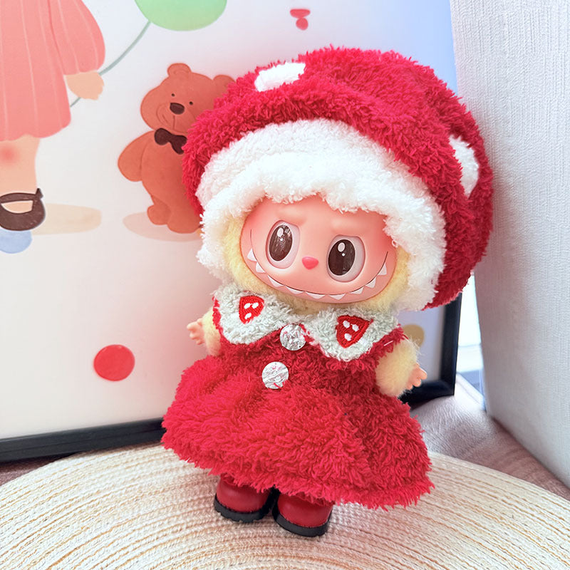 The first, second and third generation keychain Labubu clothes pendant Labubu baby clothes big eyes mushroom overalls cute