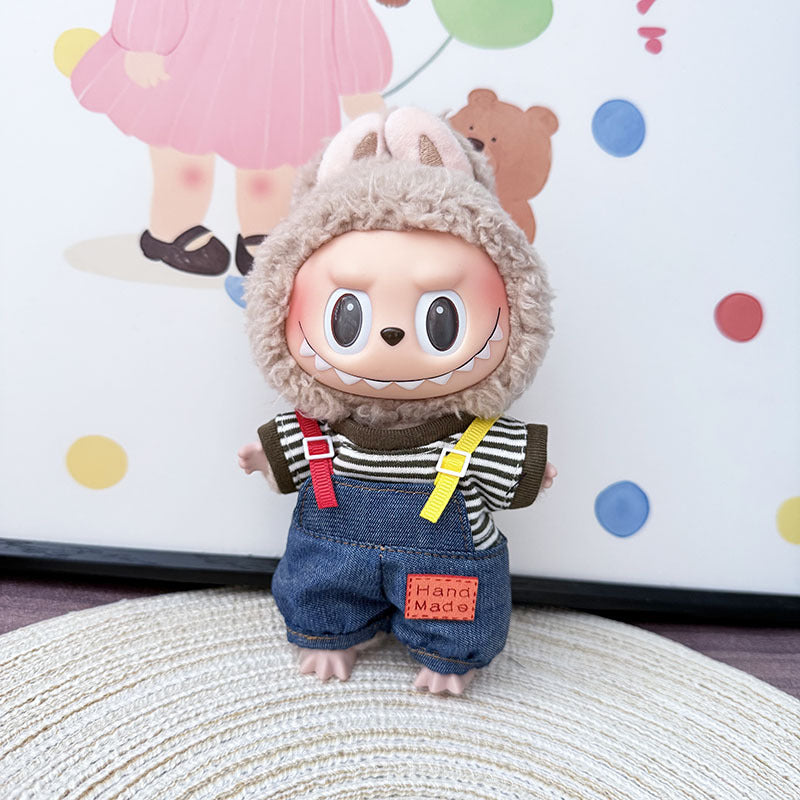 The first, second and third generation keychain Labubu clothes pendant Labubu baby clothes colored denim strap set is cute.