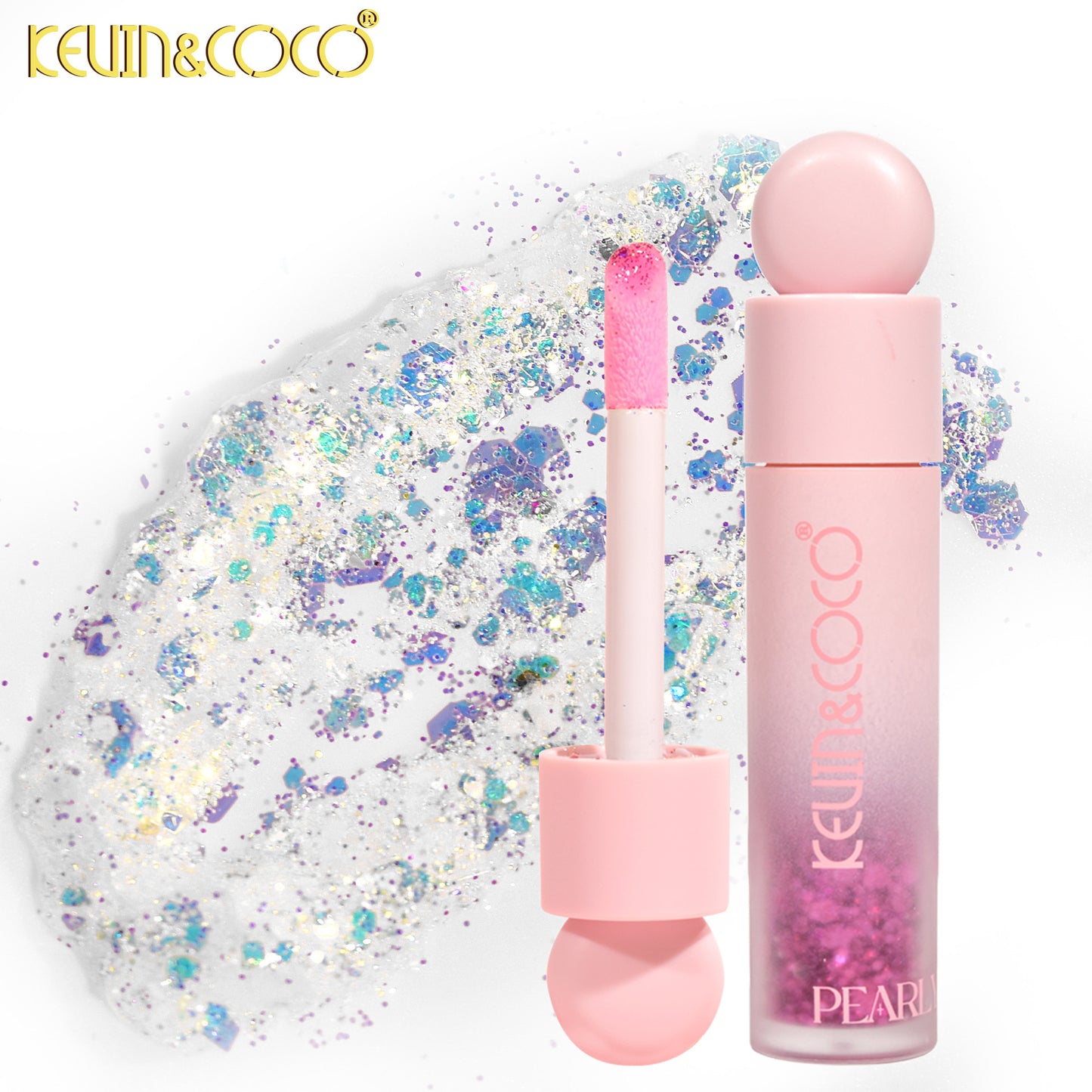 KEVIN & COCO 4-pack sequin gel lip gloss, super flash, large particle flash, giant flash student model