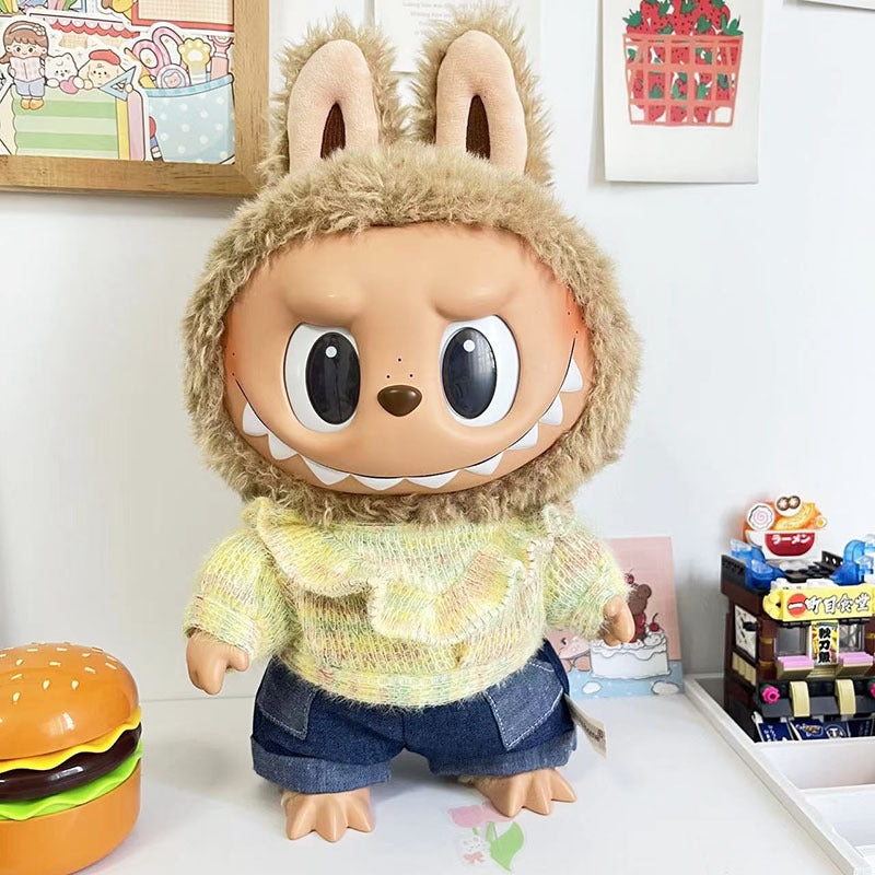 38Cm Labubu doll clothes Labubu vinyl plush doll tie-dye ruffle edge sweater set new