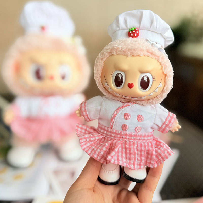 38Cm Labubu plush doll clothes for Labubu doll MOKOKO sweetheart strawberry chef outfit cute